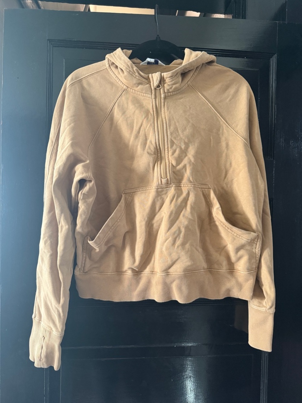 JoyLab Cropped Half-Zip Hoodie in Tan